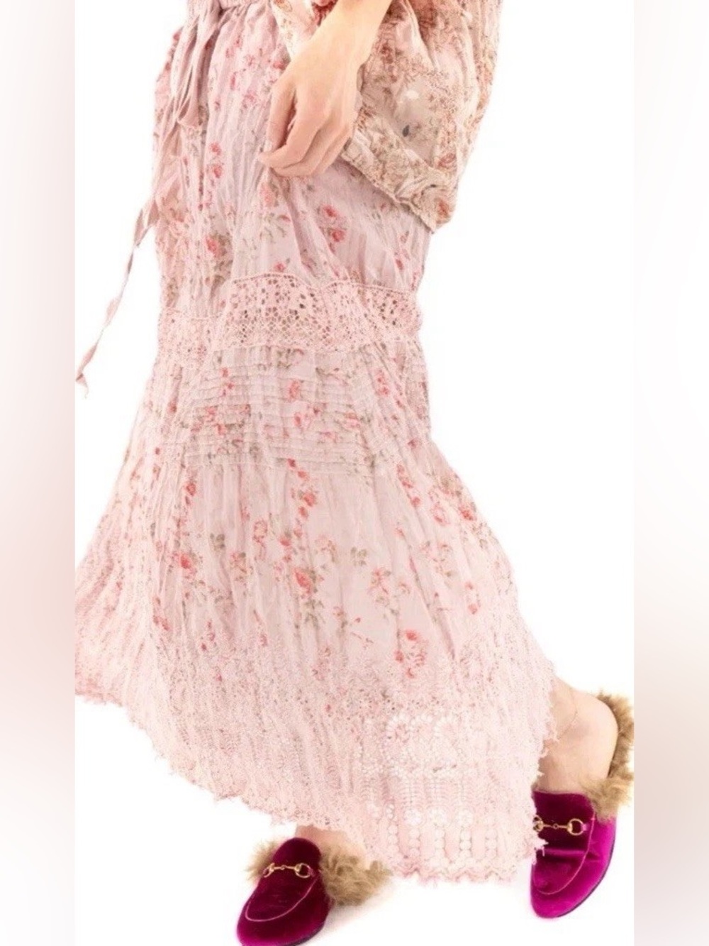 Magnolia Pearl Floral Eyelet Kali Skirt Rose Pink Cotton Pintucks OS Sold Out